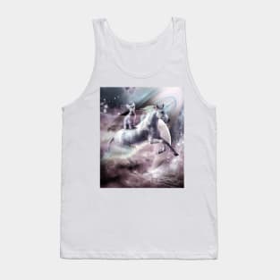 Rainbow Galaxy Cat Riding Unicorn In Space Tank Top